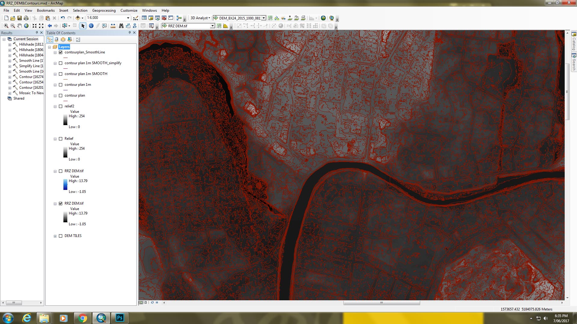Contours in urban area
